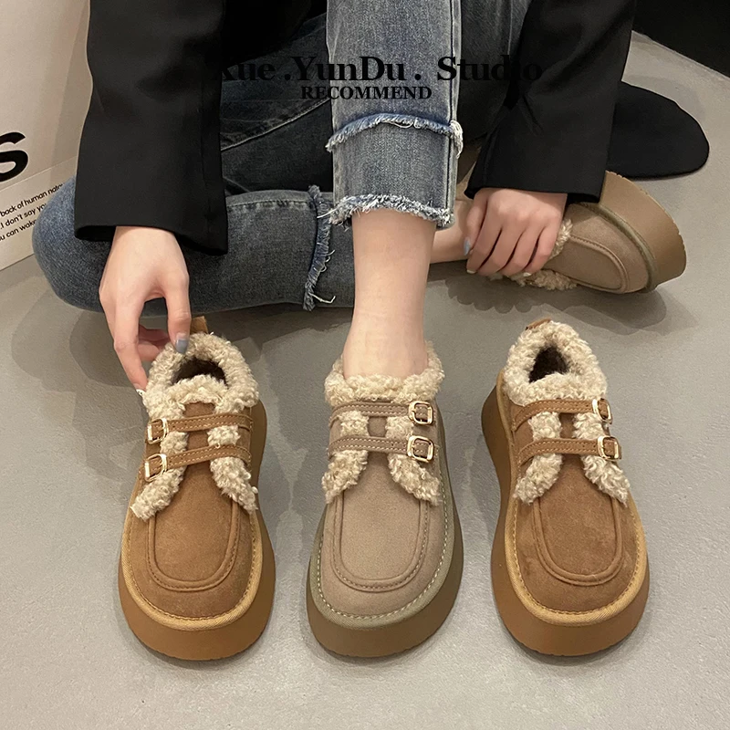 Women Shoes Autumn Casual Female Sneakers Loafers Fur Clogs Platform Fall New Winter Creepers Snow Boots Flock Winter Shoes Wome