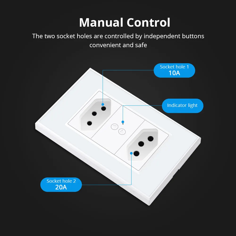Tuya  Smart Brazilian Socket Plug Outlets 10A/20A Alexa & Google Home Control ABS Material Double Pole Switch