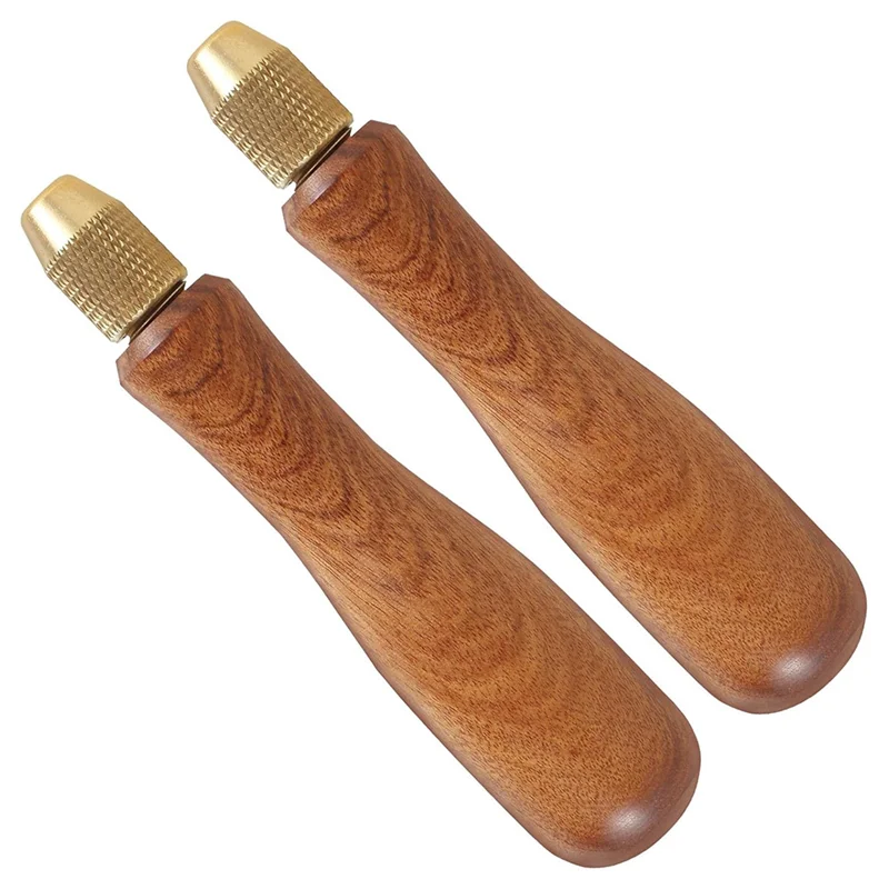 ABLN-2Pcs Wood File Handle Hand Drill File Handle With Brass Collet Chuck Wooden Handle For Hand Drill File Handle