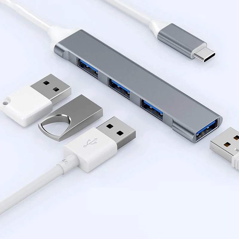 Type-C HUB 1 to 4 USB 3.0 Splitters 2.0 Hub Aluminum Alloy Docking Station 4 Ports Ultra-thin image 4