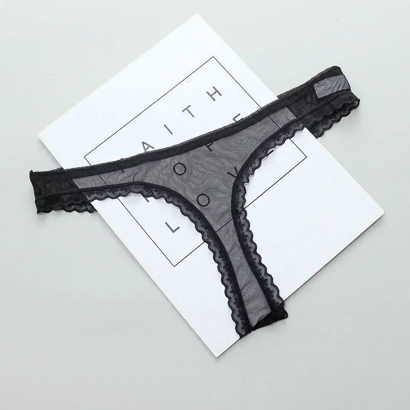 Sexy Transparent Thong Panties Women Lace See Through Crotch Mesh Bottom Sexy Seamless Low-rise T-pants Underwear