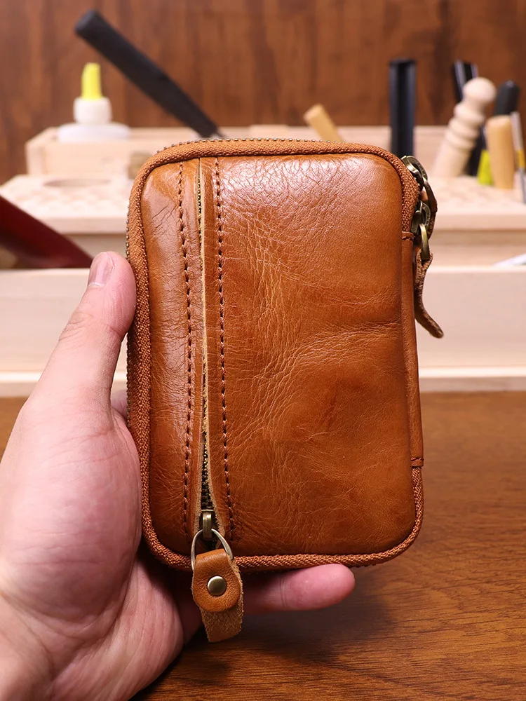 

Vintage Handmade Leather Key Case Male Vegetable Tanned Leather Waist Padlock Key Case New Personalized Bucket Small Coin Purse