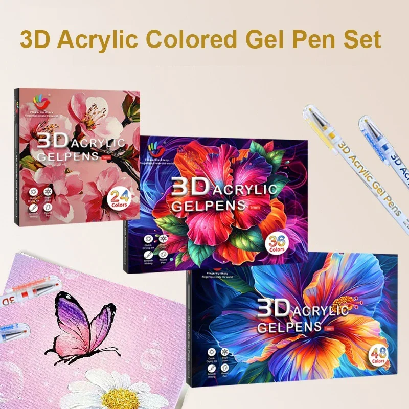 

H&B Colored Gel Pen Set, 24/36/48pcs 3D Acrylic Ink High Value Ins Sign Pen, Creativity School Handbook Marker Kawaii Stationery
