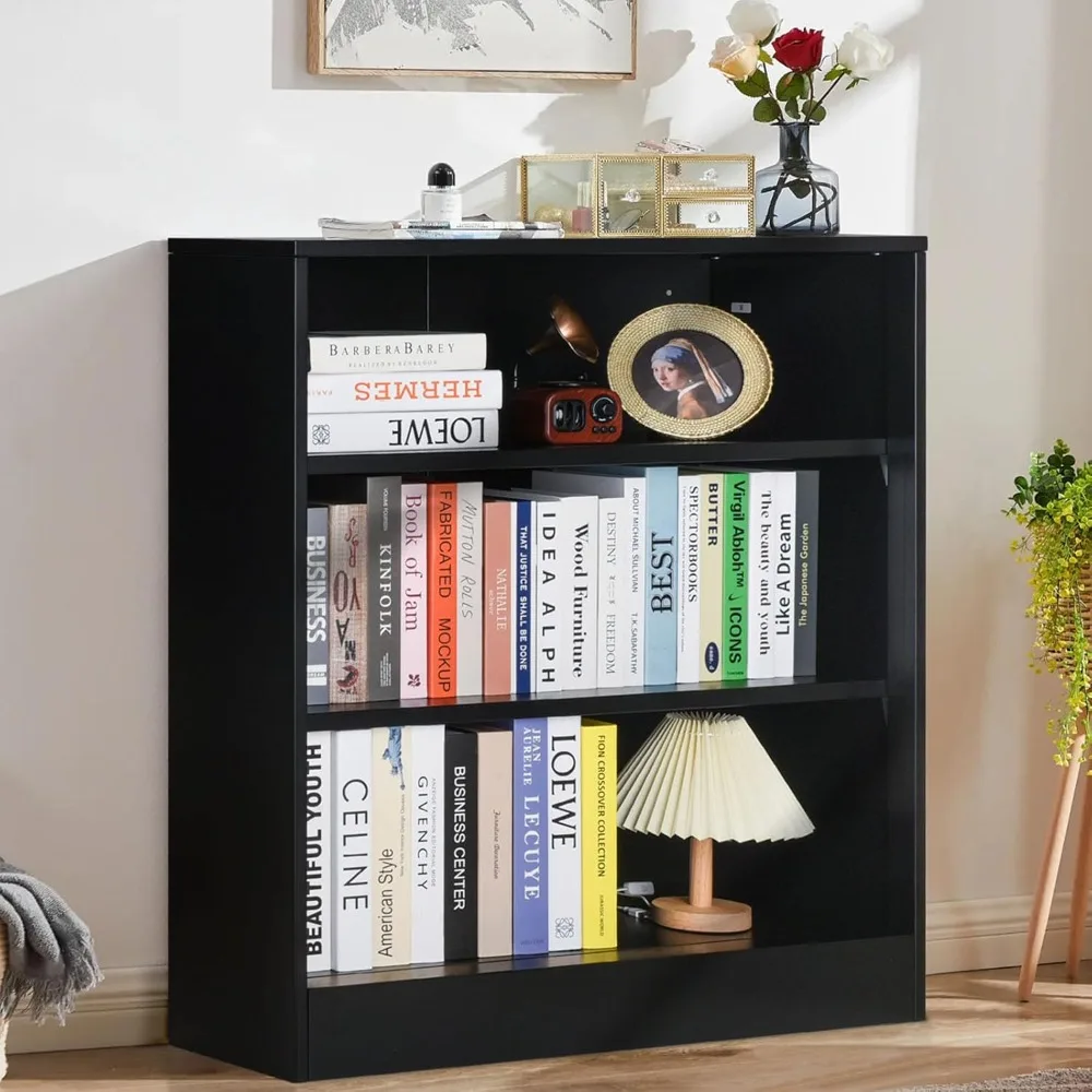 

Metal Open Bookcase, 3-Tier Bookshelf with Adjustable Shelves, Black Small Bookcase, Customized