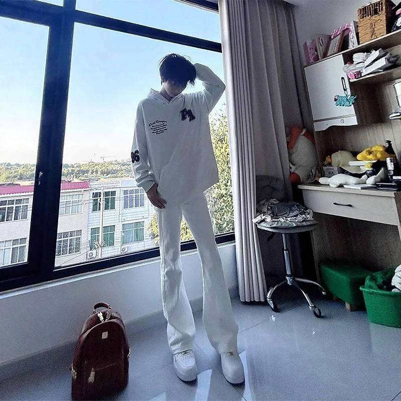 

Cleanfit Straight Leg White Jeans Men's American Vintage High Street Vibe Wa Slimming Micro Flared Pants Spring Autumn