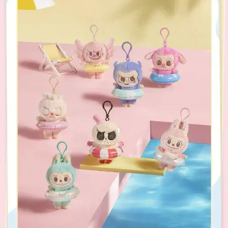 POP MART THE MONSTERS LABUBU Party Series: Плюшевый милый брелок-подвеска, коллекционная игрушка-сюрприз в слепой коробке, дизайн «Плавательный круг»