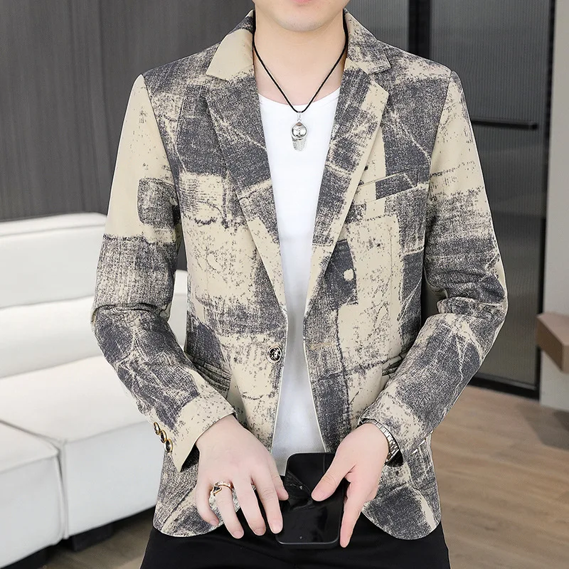 

2025 Мужской трендовый повседневный принт, новый подростковый, красивый пиджак