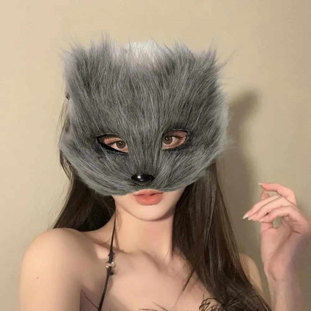 Hairy Fox Mask Face Half Face Halloween Party Props Masquerade Costume Halloween Cosplay Dance Horror Mask Animal Headgear