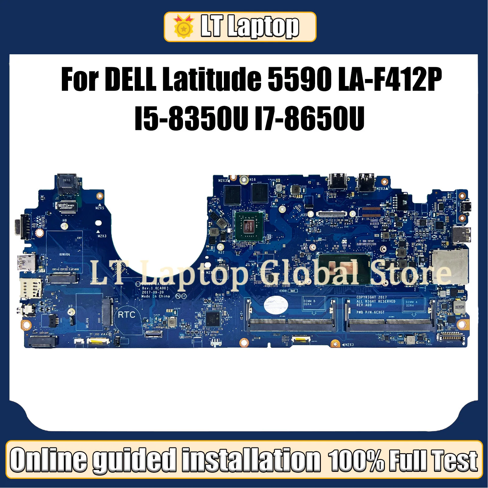 

LT DDM80 LA-F412P For Dell Latitude 5590 Laptop Motherboard I5-8350U I7-8650U CPU MX130 2G CN-0P50J0 CN-0630XH 100% Test OK