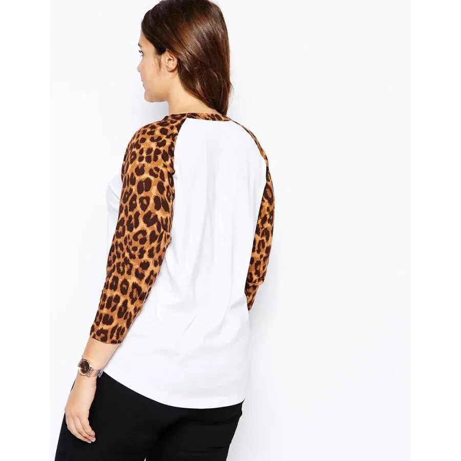 Plus Size Raglan Sleeve Casual Leopard Top Women Quarters Sleeve Round Neck White Spring Elegant Fashion Blouse T-shirt 6XL 7XL