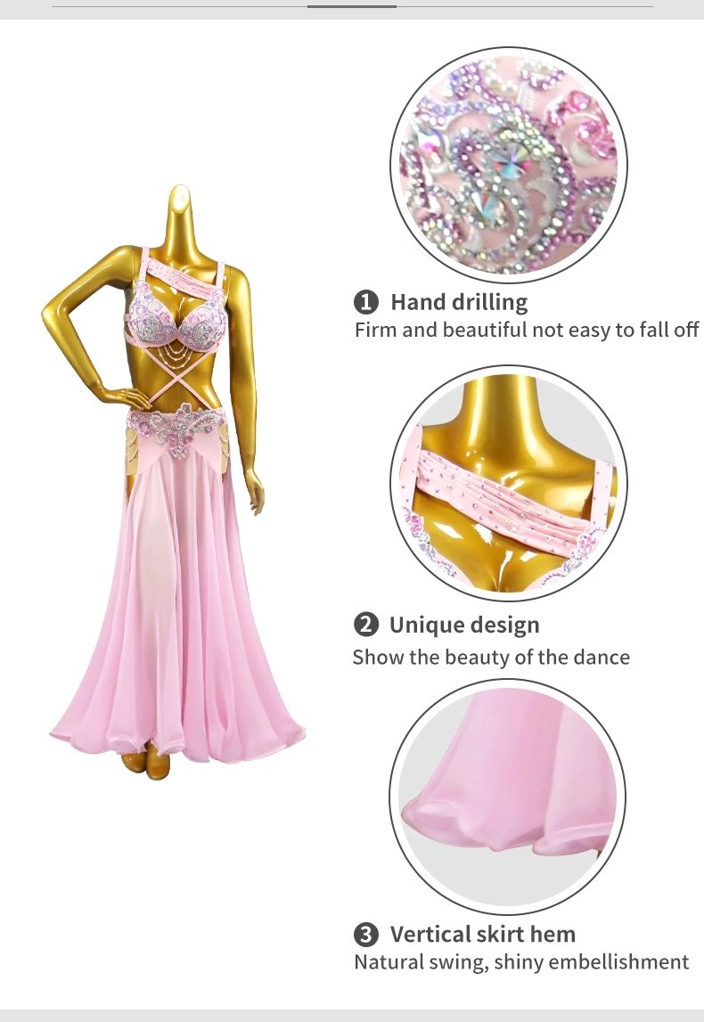 Damen-Abendkorsett, orientalisches Kostüm für Mädchen, Tanzanzug, Bauchtanzkleid, Bühnen-Tanzkleidung, Bauchtanz-Praxis-Outfit, langes Outfit – Detail 6