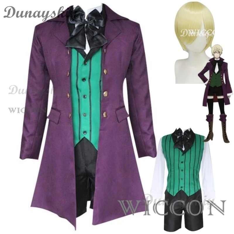 อะนิเมะบัตเลอร์สีดํา Alois Trancy คอสเพลย์ชุดวิกผม Tailcoat Coat เสื้อกั๊กชุดเต็มชุดผู้ใหญ่ชายฮาโลวีน Carnival ชุด