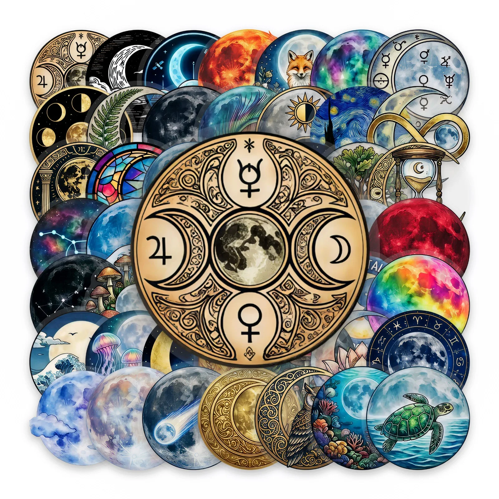 50PCS Cartoon Mystic Starry Sky Moon Stickers Transparent PET Waterproof Decals DIY Toys Journal Craft Decor Graffiti Sticker