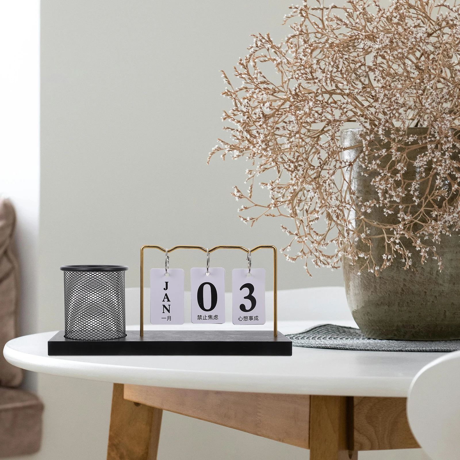 

Деревянный вечный флип-календарь, держатель для ручек, многофункциональный настольный органайзер, блок, ежедневный календарь для офиса, домашнего декора, карандаш