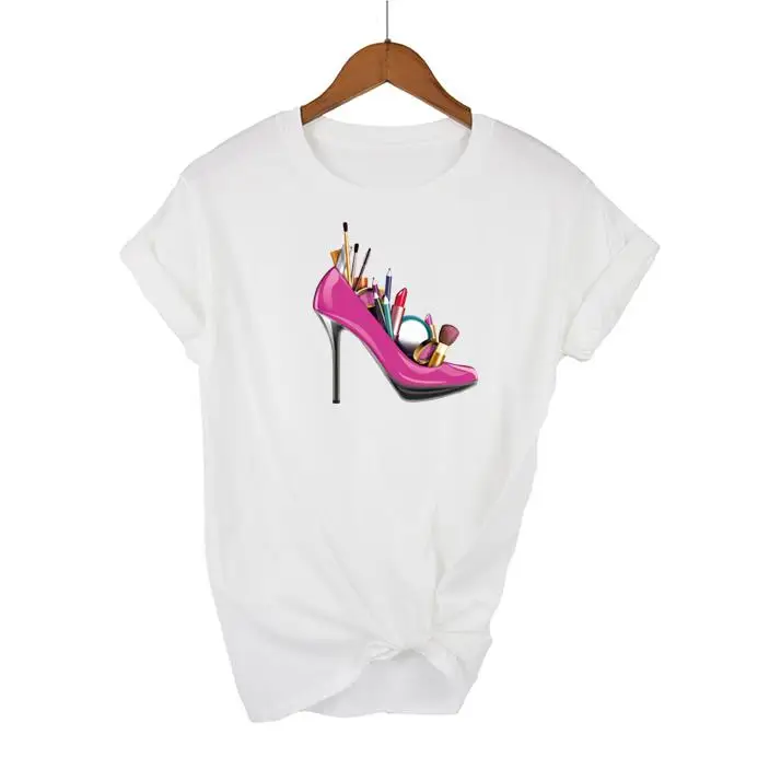 New Fashion Women T Shirt Red High Heels Shoes and Lipstick Print T Shirt Female Harajuku Tops Tee 90s Ladies Tee Shirts