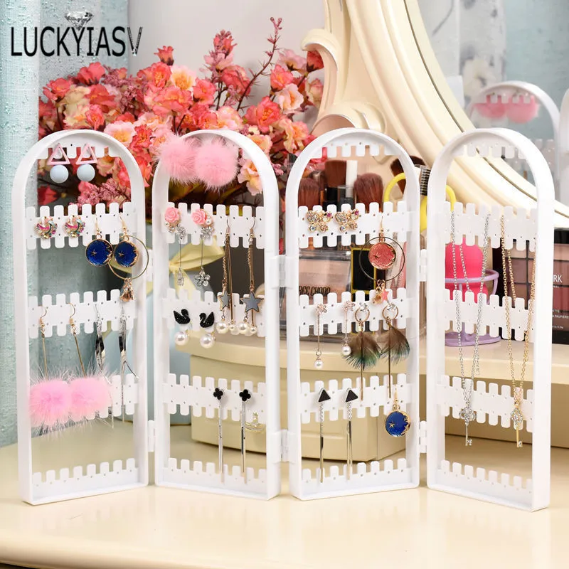 120/180/240/360 holes Plastic Earrings Studs Display Rack Folding Screen Earring Jewelry Display Holder Storage For Stud