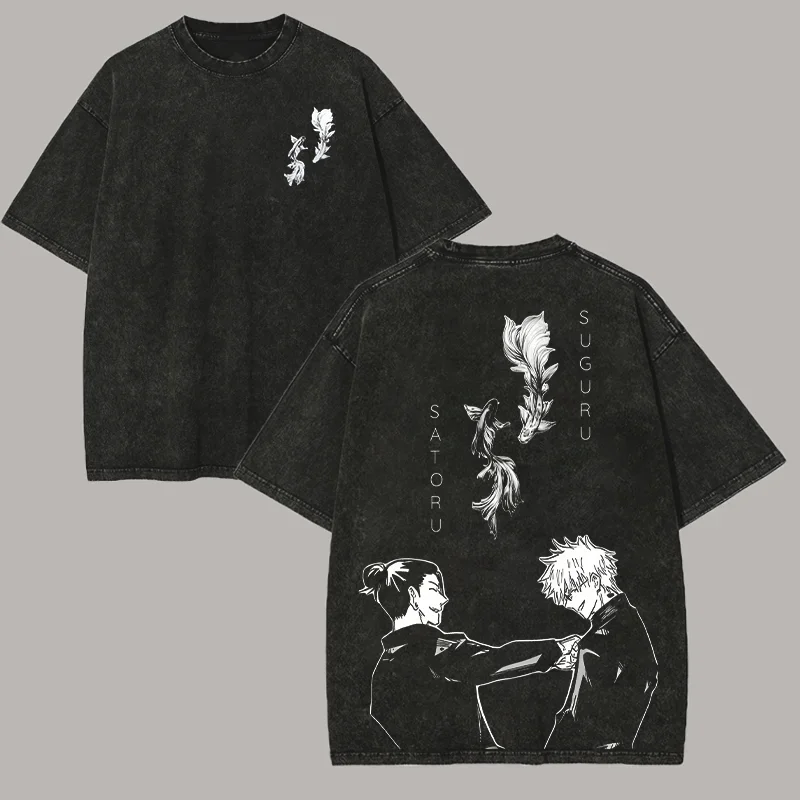 Jujutsu Kaisen Japan Anime Graphic T-shirt Harajuku Vintage Washed T Shirt Men Women Clothing Oversized Cotton Short Sleeve Tees