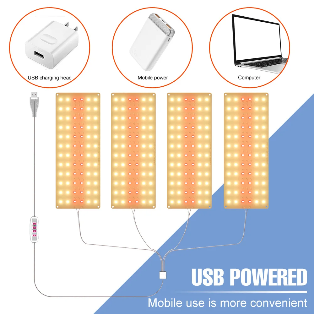 DC5V USB LED تنمو أضواء الطيف الكامل الكم مجلس زراعة مصباح مع توقيت السيارات تشغيل/إيقاف لنباتات الفواكه والخضروات بوعاء