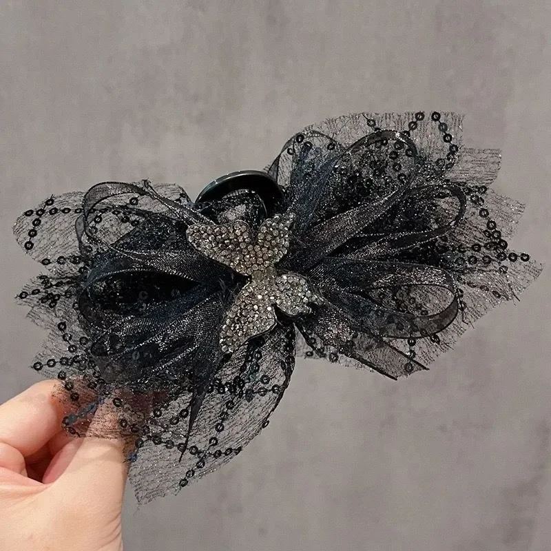 

Elegant Party Hair Accessories Korean Style Women's Black Mesh Butterfly Hair Clip Exquisite Curling Hairpin New Headdress
