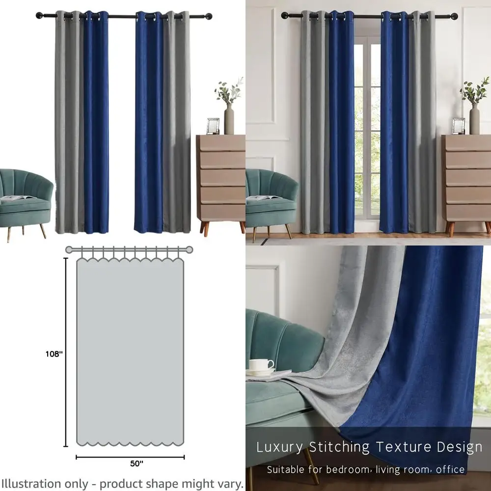 

Омбре серо-синие плотные шторы с термоизоляцией, длина 108, комплект из 2 панелей для гостиной и спальни