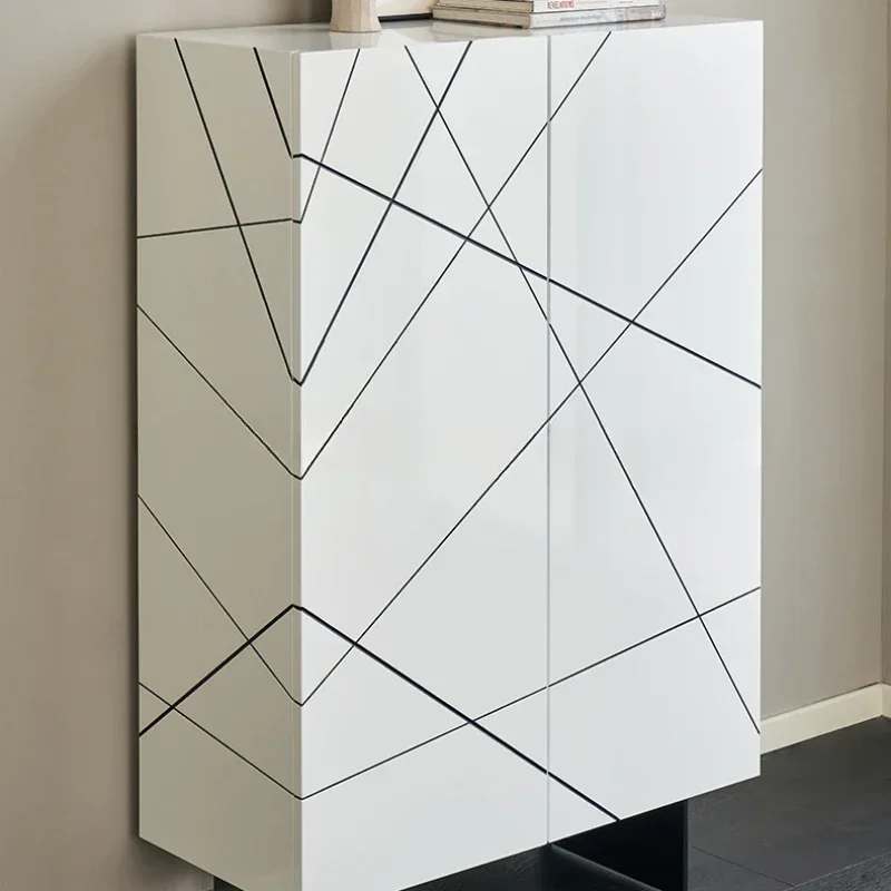 

High cabinet bookcase / Italian minimalist / lacquered / simple black and white line sideboard / SG