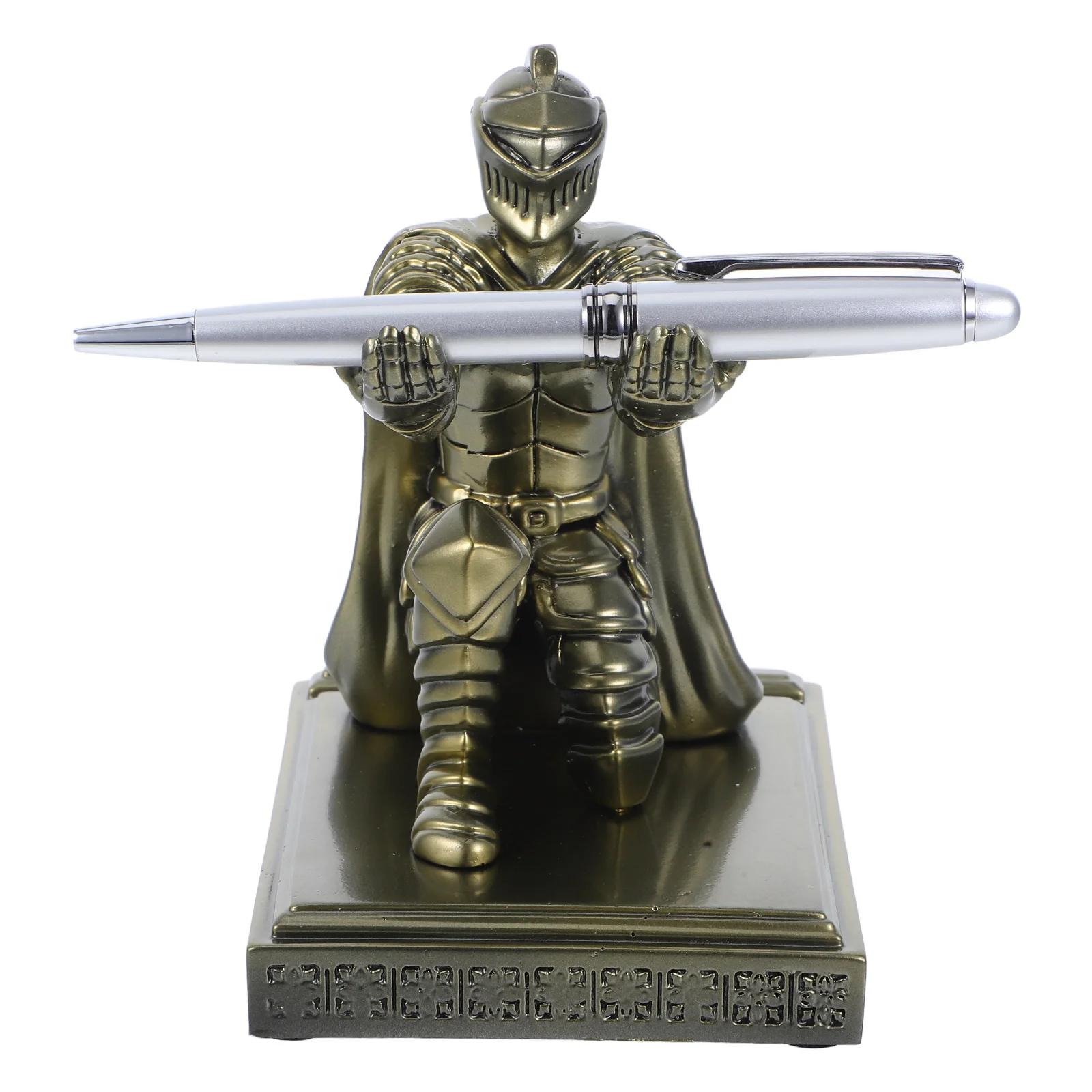 

Retro Knight Pencil Stand Soldier Holder Desk Penholder Golden Statue Resin Construction Multifunctional Decorative