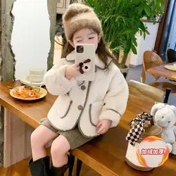 Kids Jackets for Girls Thick Korean Lamb Baby Lapel Coat 2024 Children's Fashion Fleece Cotton Overcoat Baby Girl Winter Clothes