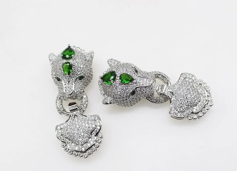 one pcs 1piece green zircon leopard head Clasp Jewelry accessory connector  wholesale  hook FPPJ