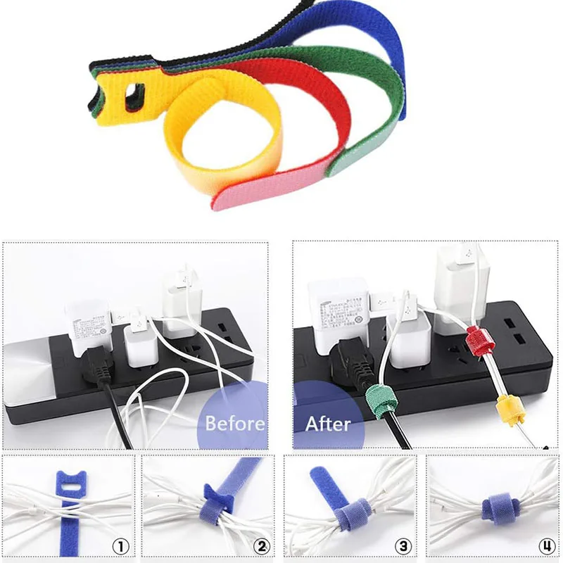 10/20/30 pieces reusable T-shaped tie straps for fixing and storing various electrical wires colored nylon hook and loop ties