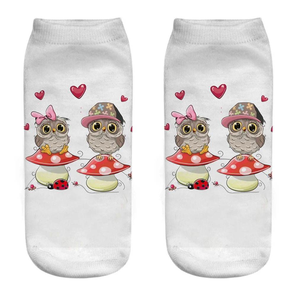 1 Pair New Cute 3D Printing Cartoon Baby Owl Socks Cartoon Animal Happy Socks Unisex Fun Pet Cute Friend Dropship