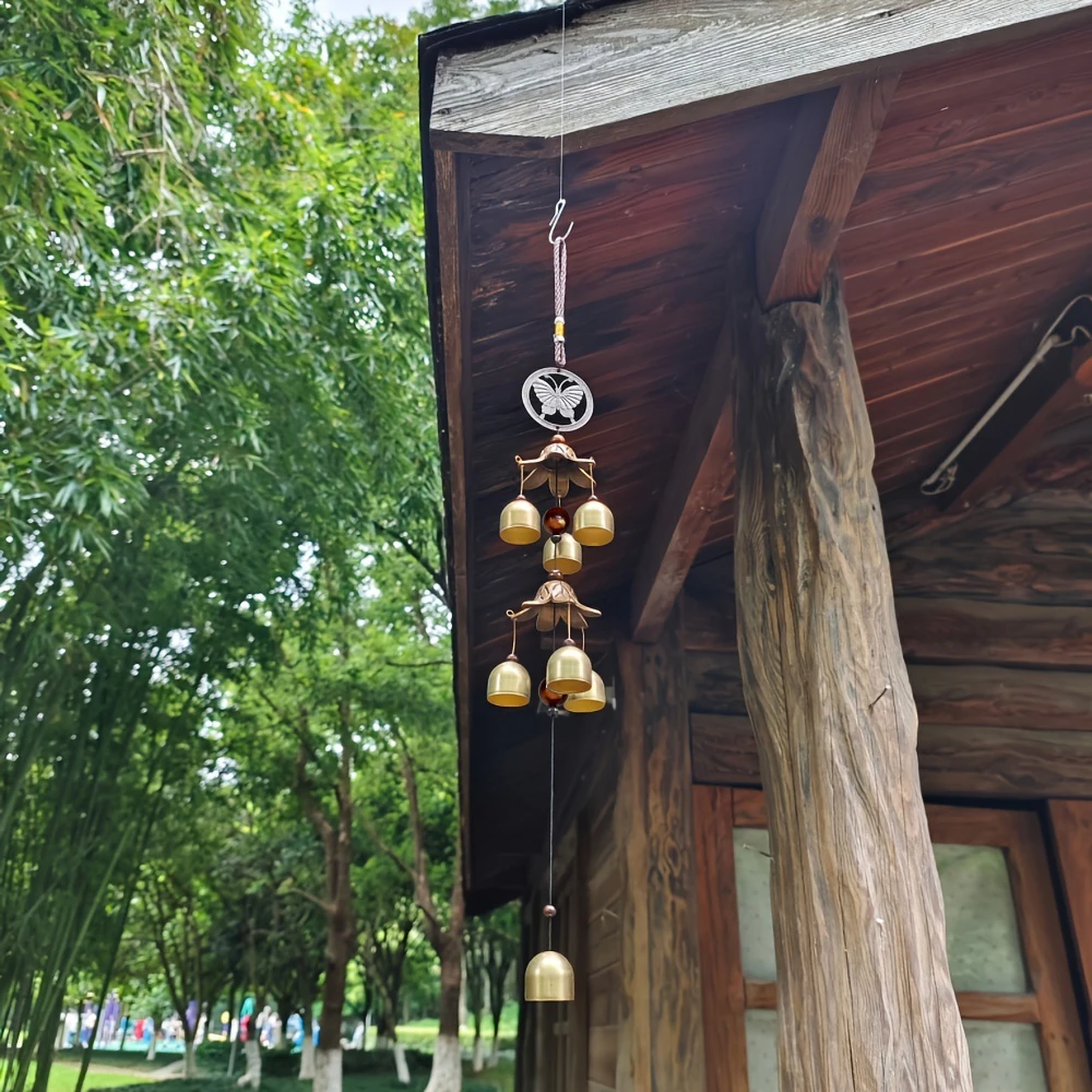 Double Metal Bell Pendant Wind Chime, Brass Color Bell Hanging Decoration, Suitable for Home Patio Wall Hanging, Gift for Friend