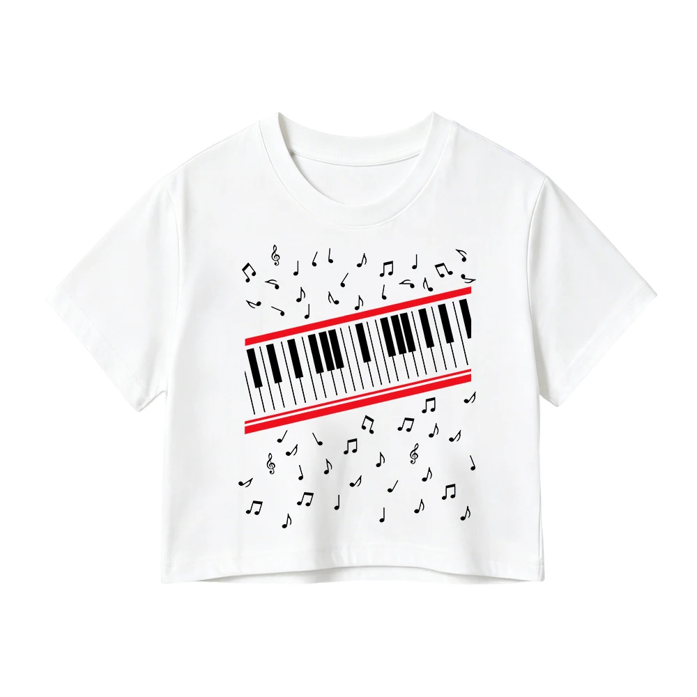 Michael J Beat It Piano Keys Cropped T-shirt Women Casual Short Sleeve Graphic Print Y2K Streetwear Crop Tops