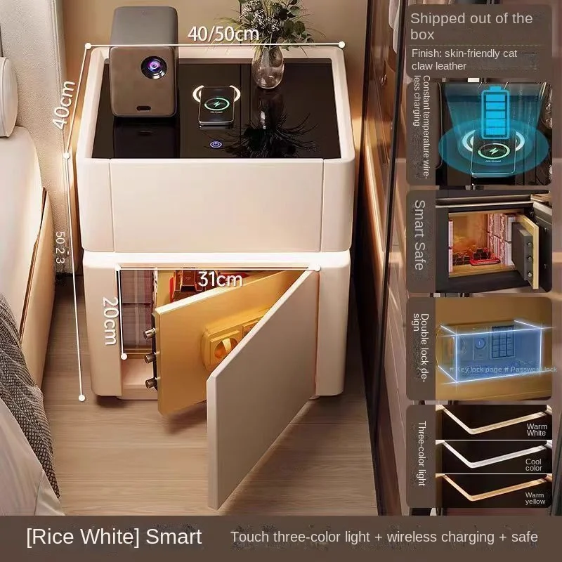 طاولة بجانب السرير منزلية حديثة متعددة الوظائف مع مساحة تخزين ذكية وآمنة ومتكاملة وخزانة غرفة نوم بسيطة ونمط لوحة خشبية #6