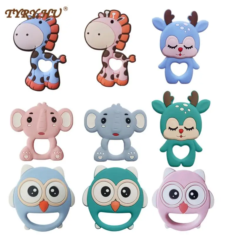 TYRY.HU 1PC Baby Animal Silicone massaggiagengive Elk Elephant Giraffe Baby dentizione accessori per prodotti per catene ciuccio BPA gratuito