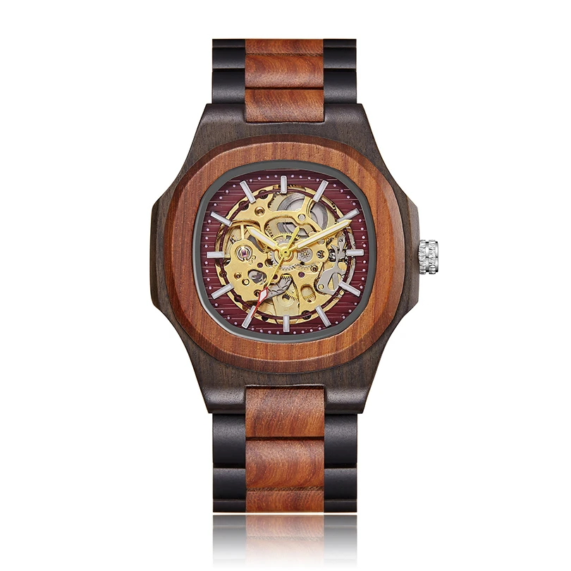 Bamboo Automatic Mechanical Watch Hollow Wood Dial Men Skeleton Wooden Clock Male Orologio Business Man Hombre Relogio Masculino