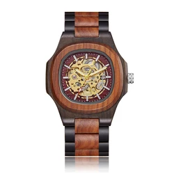 Bamboo Automatic Mechanical Watch Hollow Wood Dial Men Skeleton Wooden Clock Male Orologio Business Man Hombre Relogio Masculino