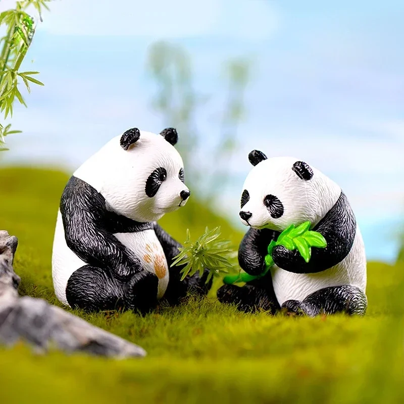 4pcs/Set Cute Cartoon Panda Toy Figurines PVC Handicraft Cake Accessories Miniatures Mini DIY Ornament Fairy Garden Miniature