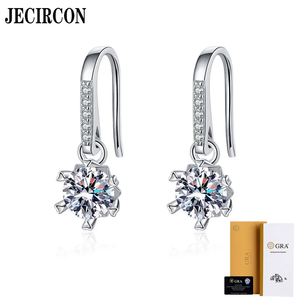 

JECIRCON S925 Sterling Silver Earrings 0.5ct D Color Moissanite Snowflake Ear Hooks for Women Source Factory Jewelry Wholesale