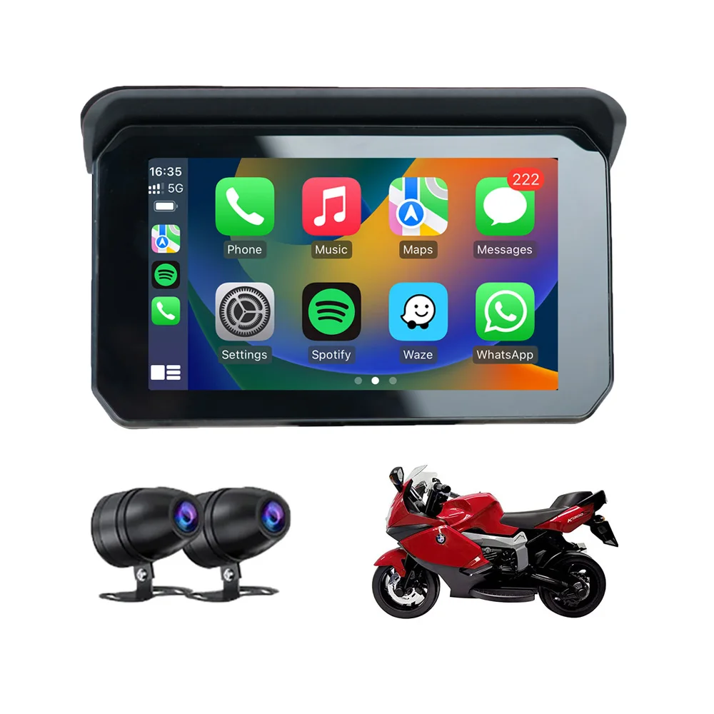 

Hot sale motorcycle gps navigator 5 inch waterproof motorcycle dash cam external touch screen CarPlay