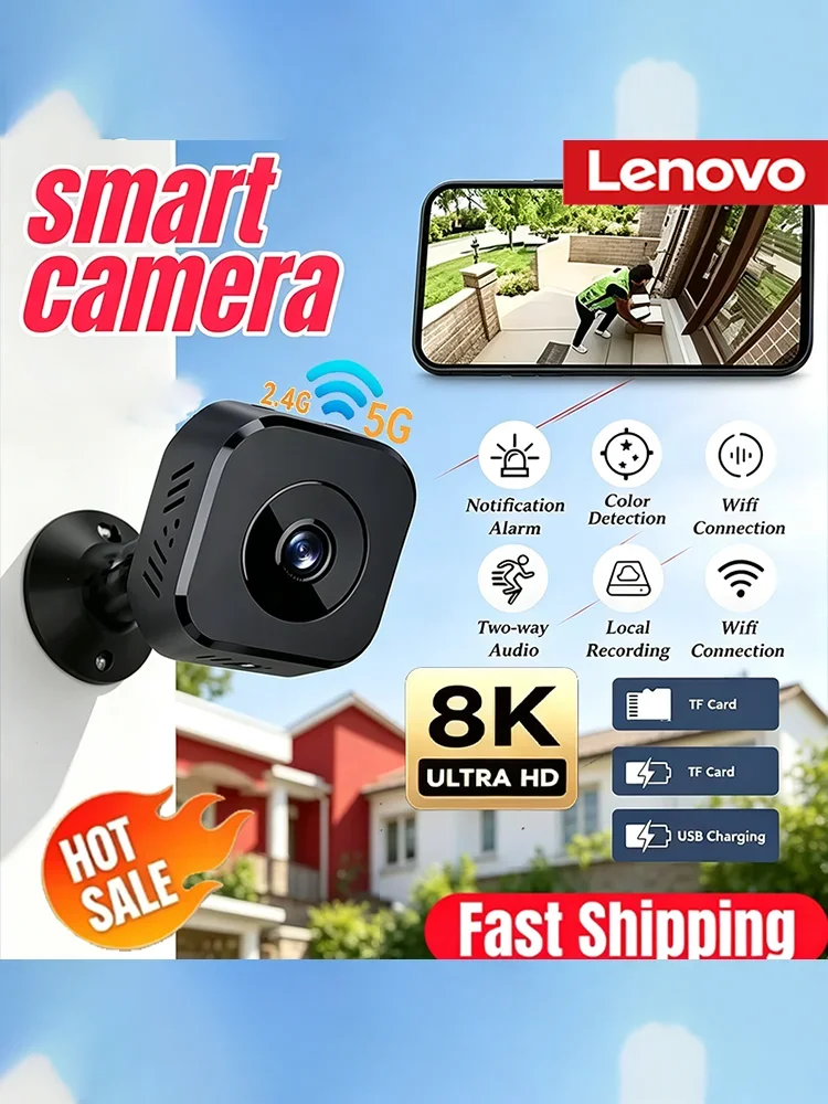 Mini kamera bezpieczeństwa Lenovo 8K HD, pełna funkcja monitoringu, Wi-Fi, dwukierunkowy dźwięk, noktowizja na podczerwień, detekcja ruchu, do monitorowania domu i zwierząt. — zdjęcie produktu 7