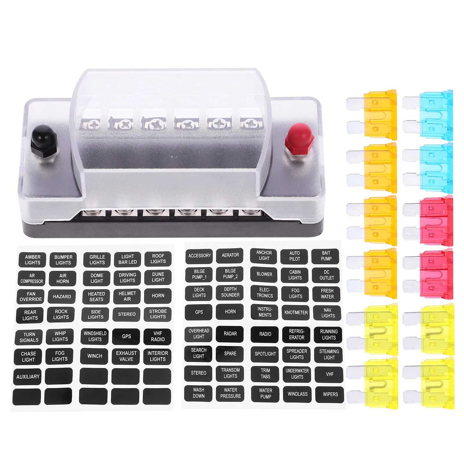 

1Set Compact 6 Way Fuse Box Automotive Marine Grade Fuse Panel with Independent Positive Negative Seats for DIY Vehicle Wiring