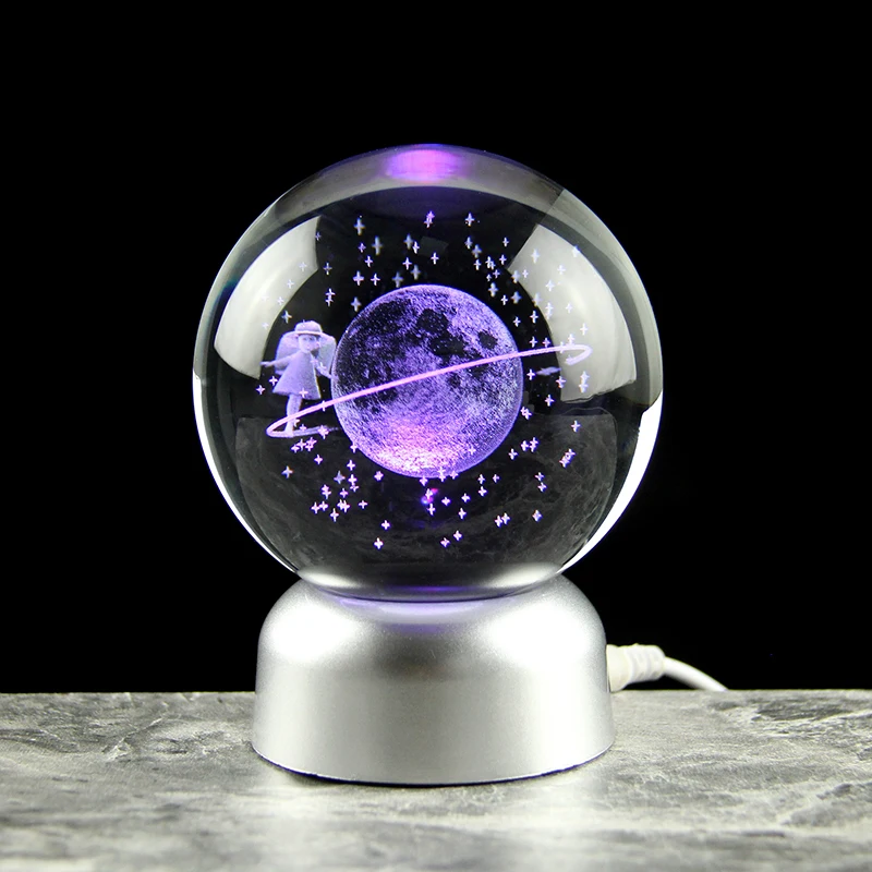 6/8cm 3D Planetary Galaxy Astronaut Crystal Ball Bedside Light Night Lamp Astronomical Souvenir Home Decoration Birthday Present