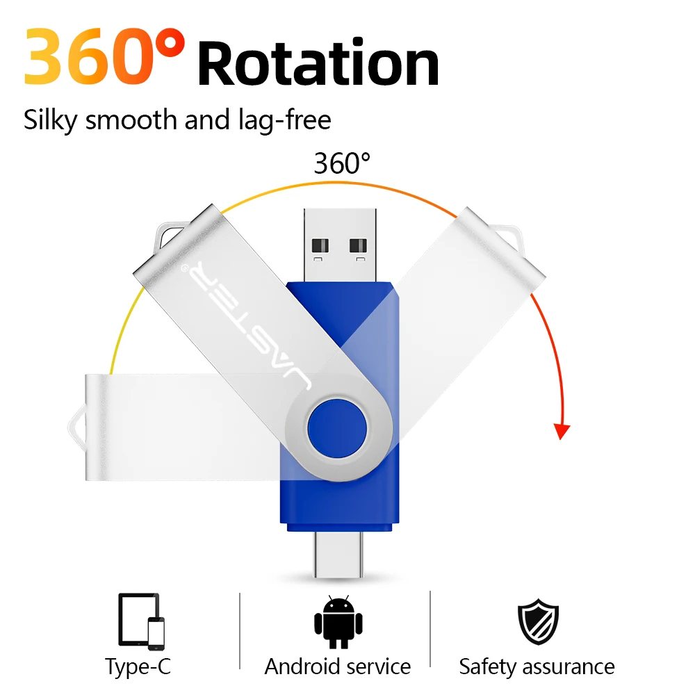 JASTER Business USB Flash Drive 128GB TYPE-C USB 2-IN-1 Memory Stick 64GB Metal Pen Drive 32GB Rotatable USB Memory 16GB 8GB 4GB