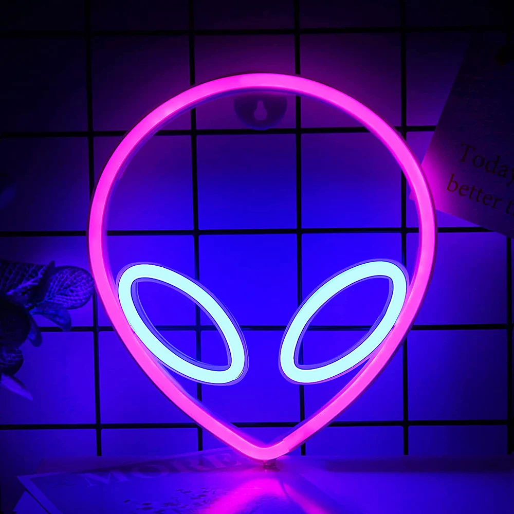 LED Neon Sign Night Lights Music Note Butterfly Heart Battery USB Powered Alien Light Art Wall for Bedroom Kids Party Home Decor