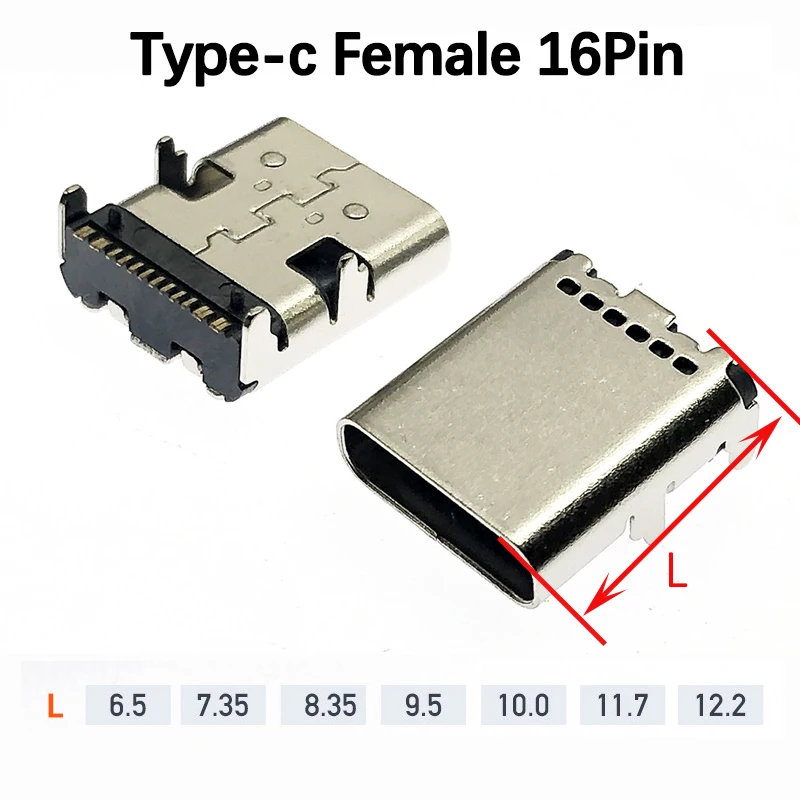 5Pcs USB 3.1 Type C 16 Pin Female Charging Port SMD PCB Socket Length 6.5mm 10mm To 12.2mm Connector For Phone Circuit Repair