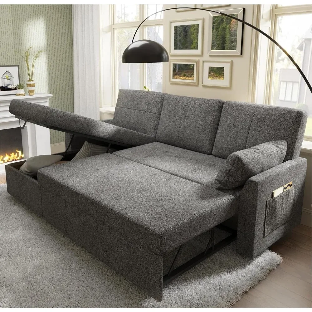 Sofa Tidur, Tempat Tidur Sofa- Tempat Tidur Sofa Tarik 2 in 1 dengan Kursi Penyimpanan untuk Ruang Tamu, Tempat Tidur Sofa dengan Tempat Tidur Tarik, Gr