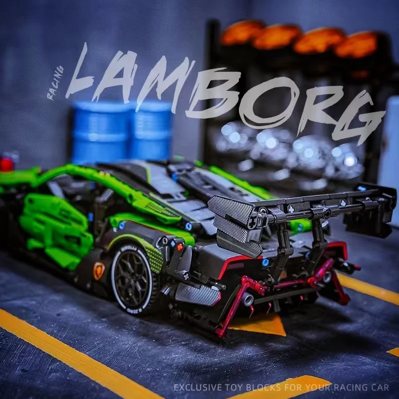 Technical Green Racing Sports Car Model Building Blocks Roadster Famous Race Vehicle Assemble Bricks Toys For Kid Boy Adult