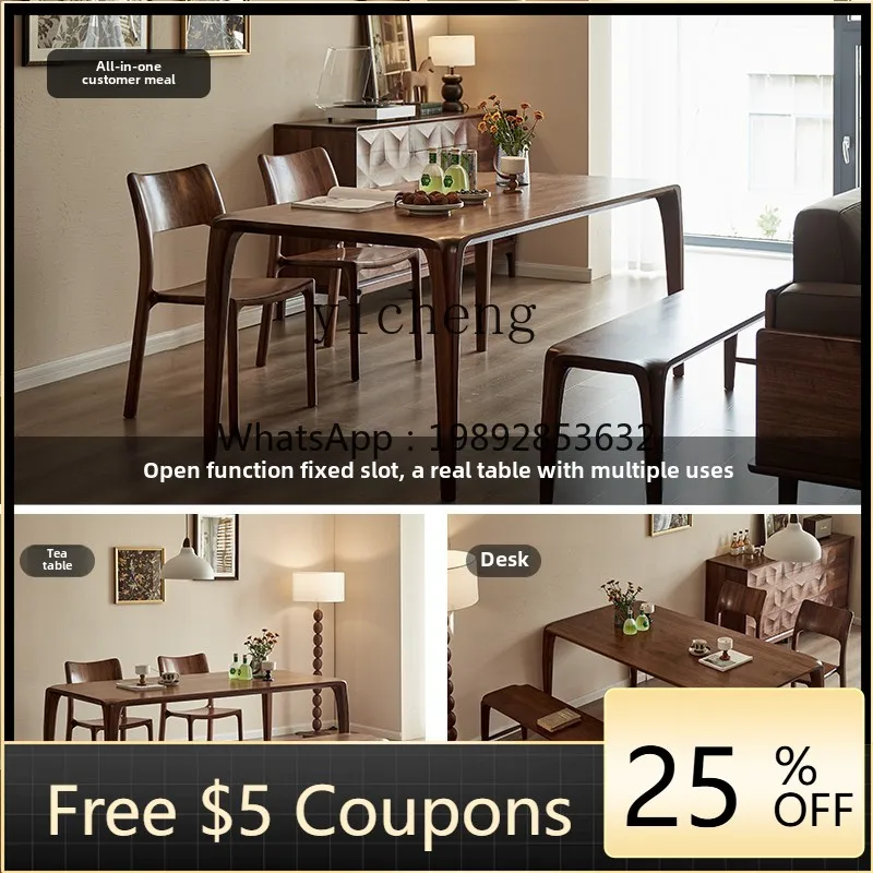 

AB solid wood dining table 1.6 meters modern all black walnut home rectangular table dining room furniture