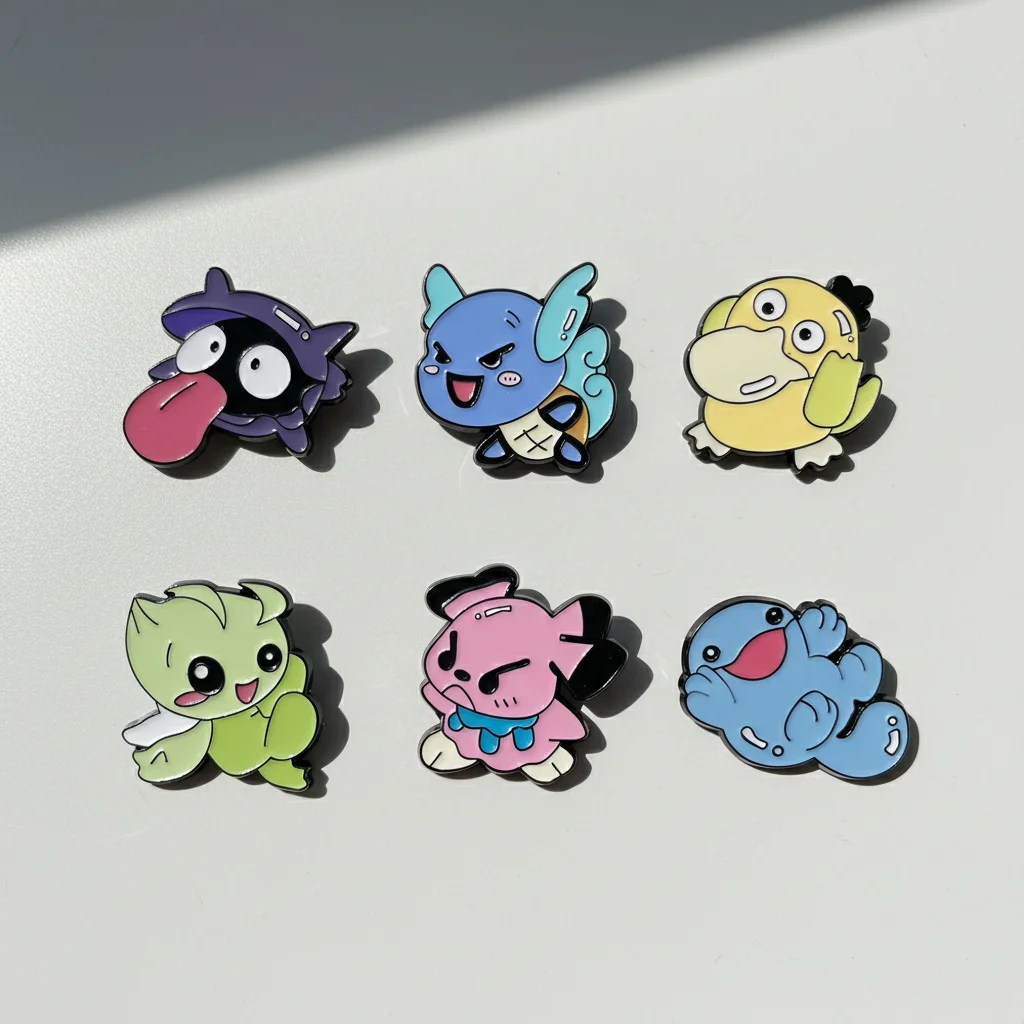 6 قطعة البوكيمون المينا بروش مجموعة الكرتون Psyduck شلدر الحيوان تصميم الملونة التلبيب دبابيس جمع للملابس على ظهره #1