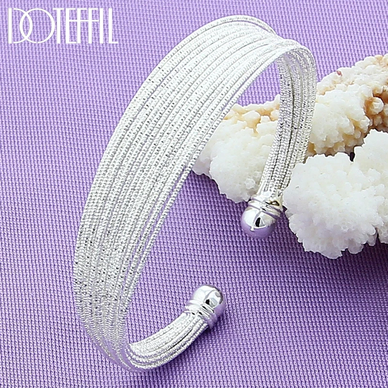 DOTEFFIL 925 Sterling Silver Multi-line Bangle Bracelet For Woman Wedding Engagement Fashion Charm Party Jewelry